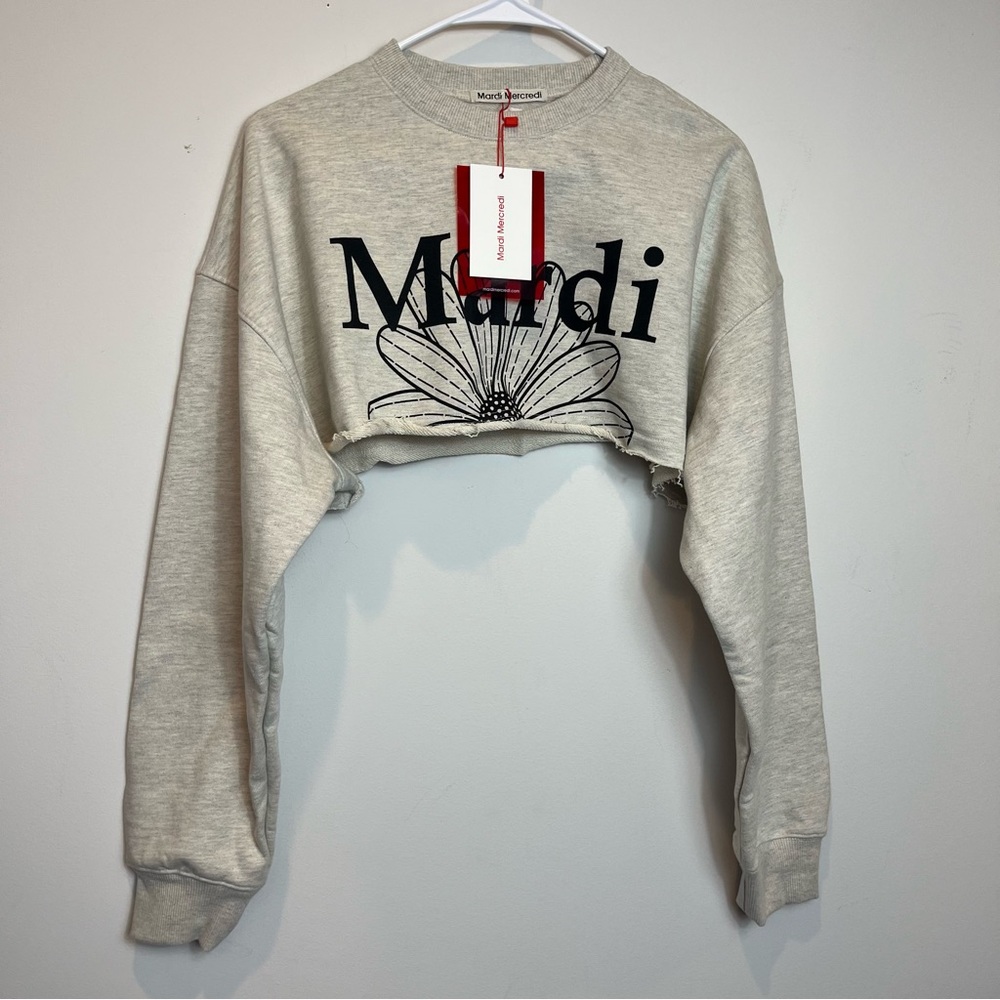 MARDI MERCREDI ivory flower sweater Nwt South Korea fashion L cropped
